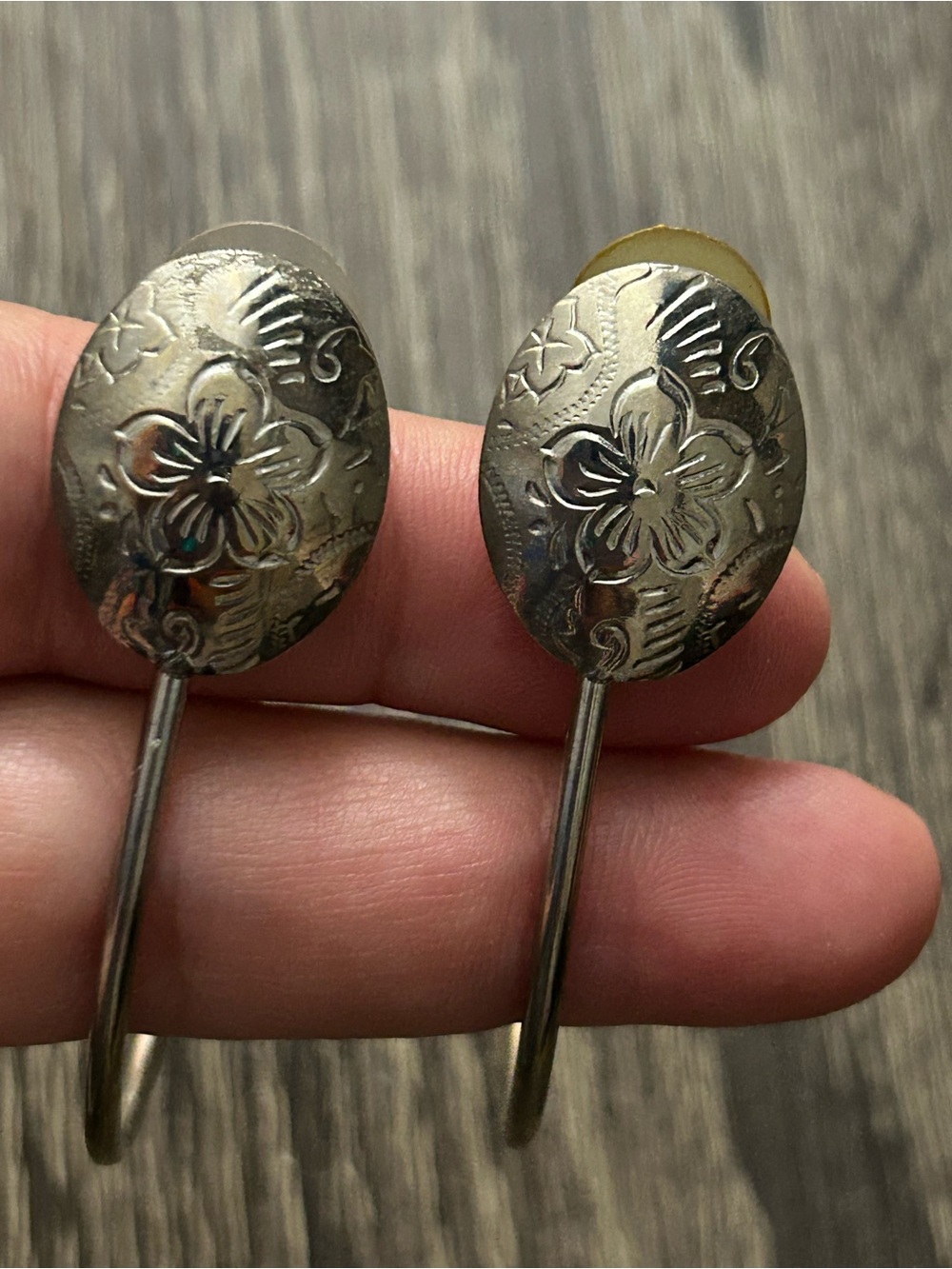 Silver Floral Oval Drop Earrings - Women's Jewelry